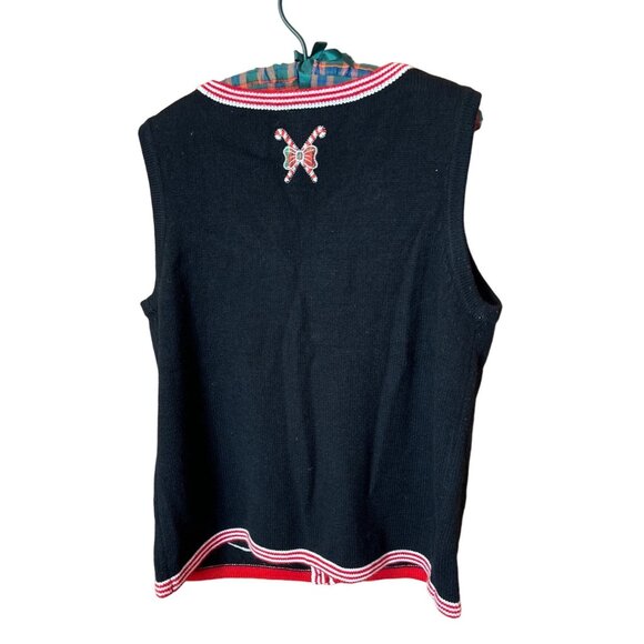 Vintage Holiday Sweater Vest With Snowman & Candy Canes Embroidery Large 12-14 - Picture 2 of 3